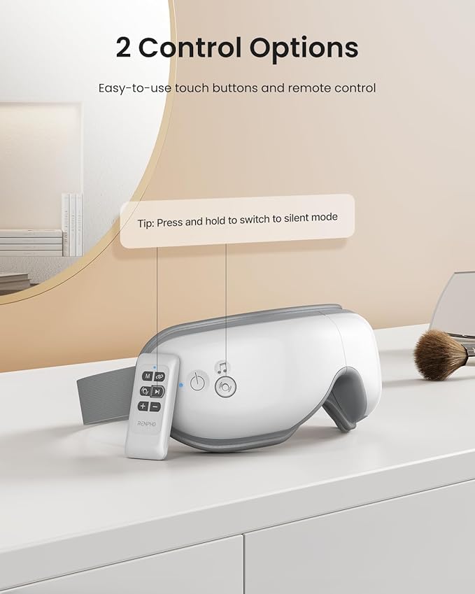 RENPHO Eye Massager with Remote, Heat, Compression, Birthday Gifts for Women Men Her Him, Eyeris 1 Sleep Mask, Headache Massager Scalp for Strain Relief, Migraine Relief, Reduce Stye Eye