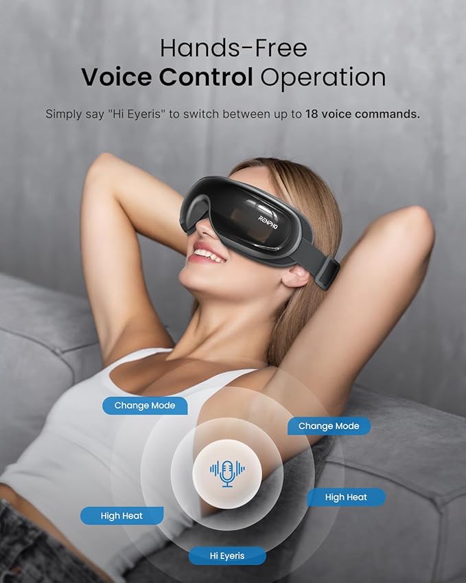 RENPHO Eye Massager with Heat and Cooling for Migraines, Eyeris 3 Voice Control Eye Mask, Eye Care Device with DIY Massage Setting, Birthday Gifts for Women/Men, Reduce Dry Eyes