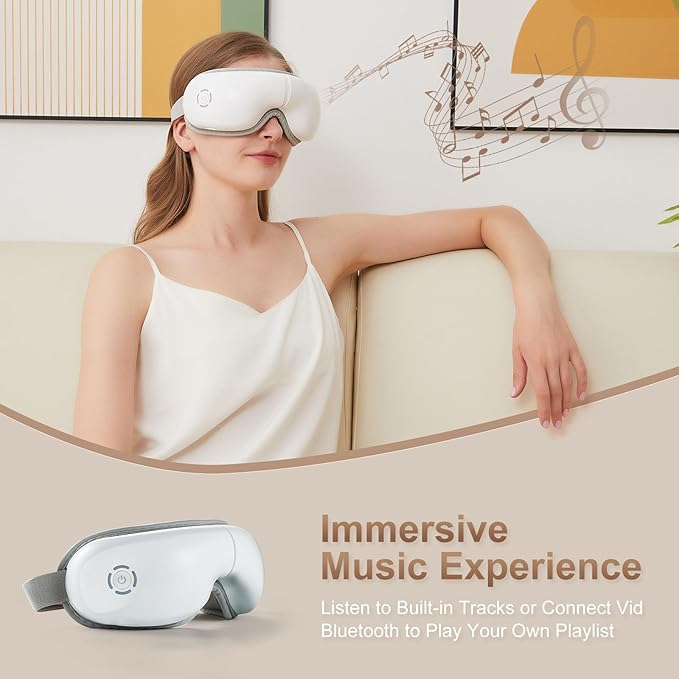 Eye Massager with Heat, Heated Eye Mask with Bluetooth Music, Massages Eye Muscles, Eye Care Gift with 5 Massage Modes and 180° Folding Design, Gifts for Friend, Mom and Dad