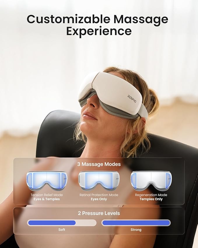 RENPHO Eyeris Zen Ultra-Quiet Eye Massager with Heat，Lightweight Heated Eye Mask for Migraines, Face Massager for Dry Eyes Relief, Birthday Gifts for Women Men