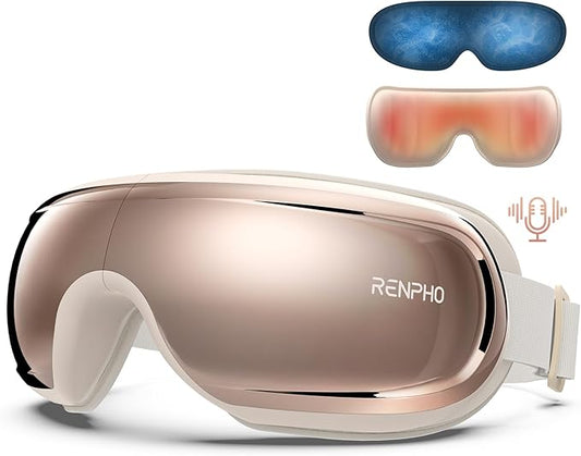 RENPHO Eye Massager with Heat and Cooling, Eyeris 3 Rosé Eye Sleep Mask with Voice Control & Ice Pack, Birthday Gifts for Women/Men/Mom/Dad, FSA Eligible Items, Temple Care Device for Migraine