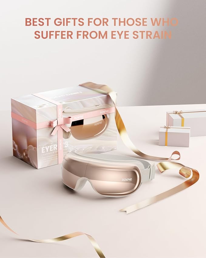 RENPHO Eye Massager with Heat and Cooling, Eyeris 3 Rosé Eye Sleep Mask with Voice Control & Ice Pack, Birthday Gifts for Women/Men/Mom/Dad, FSA Eligible Items, Temple Care Device for Migraine