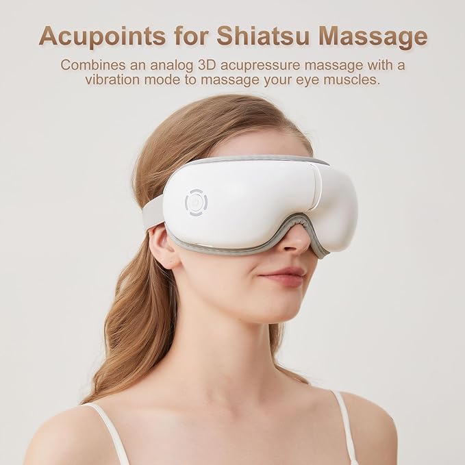 Eye Massager with Heat, Heated Eye Mask with Bluetooth Music, Massages Eye Muscles, Eye Care Gift with 5 Massage Modes and 180° Folding Design, Gifts for Friend, Mom and Dad