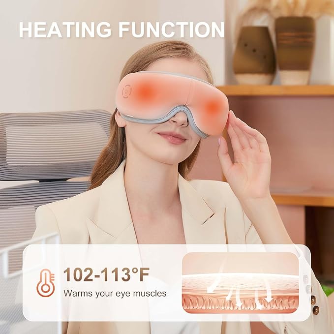Eye Massager with Heat, Heated Eye Mask with Bluetooth Music, Massages Eye Muscles, Eye Care Gift with 5 Massage Modes and 180° Folding Design, Gifts for Friend, Mom and Dad