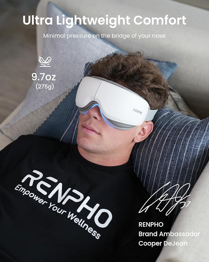 RENPHO Eyeris Zen Ultra-Quiet Eye Massager with Heat，Lightweight Heated Eye Mask for Migraines, Face Massager for Dry Eyes Relief, Birthday Gifts for Women Men