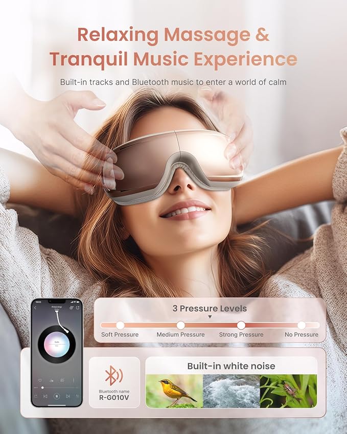 RENPHO Eye Massager with Heat and Cooling, Eyeris 3 Rosé Eye Sleep Mask with Voice Control & Ice Pack, Birthday Gifts for Women/Men/Mom/Dad, FSA Eligible Items, Temple Care Device for Migraine