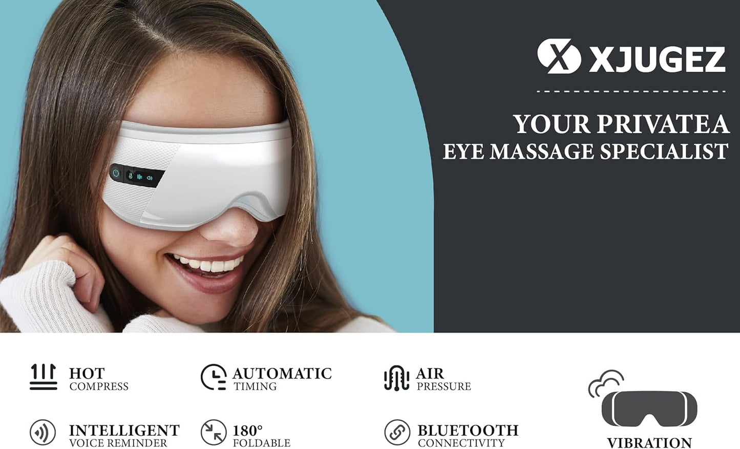 Eye Massager with Heat, Heated Eye Mask for Migraines with Bluetooth Music Eyes Care Gift with 4 Massage Modes and 180° Folding Design Massages Eyes Muscles Gifts for Friend Mom and Dad, Black